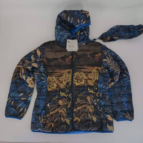 Desigual Blue Floral Puffer Padded Women's Ankor Jacket w Hood - US Size M - NWT - Picture 13 of 16